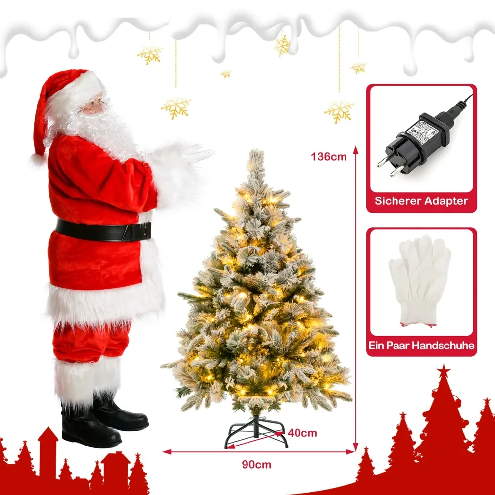 Изкуствена заснежена елха със 150 топли LED светлини, 136 см, снимка 6