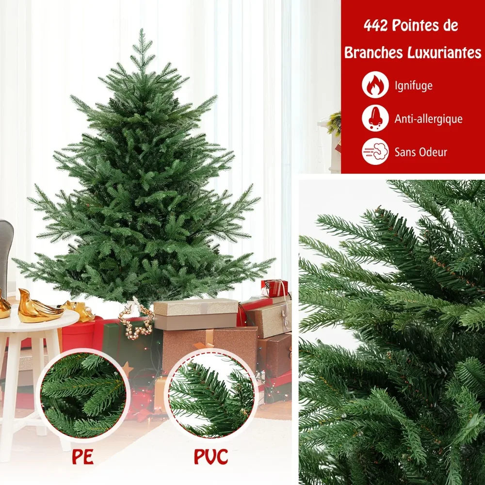 Изкуствена елха с 442 върха на клоните и 160 топли LED светлини, 135 см, снимка 2