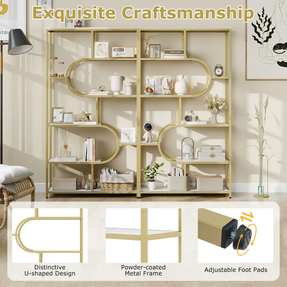 Индустриална U-образна етажерка с 8 открити рафта, 95 × 30 × 175 см, бяла, снимка 7