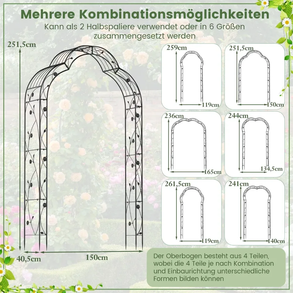 Комплект от 2 полукръгли метални арки за рози, 150 × 39 × 250 см, черни, снимка 5