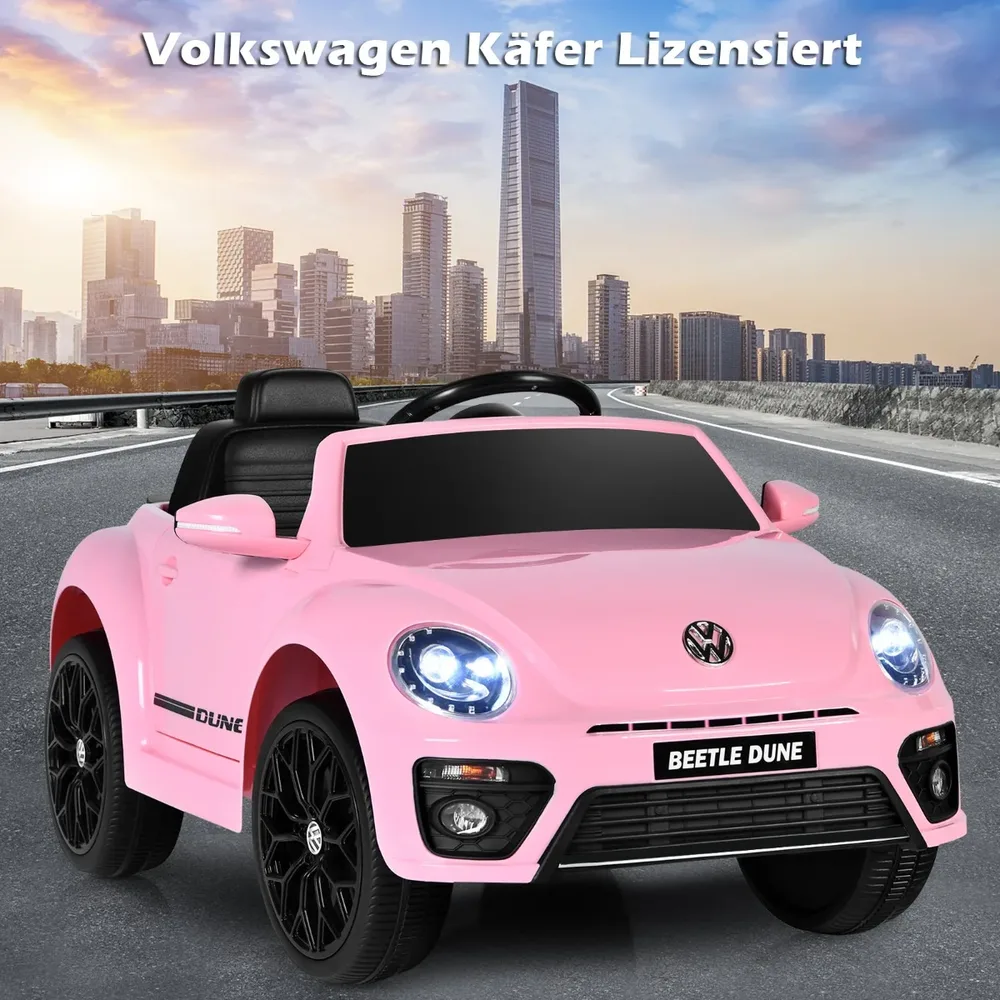 Детска електрическа кола VW Beetle с музика, 2 режима на светлини и дистанционно, розова, снимка 5