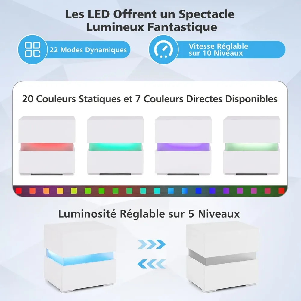 Нощно шкафче с 2 чекмеджета и LED осветление, комплект от 2, бели, снимка 4