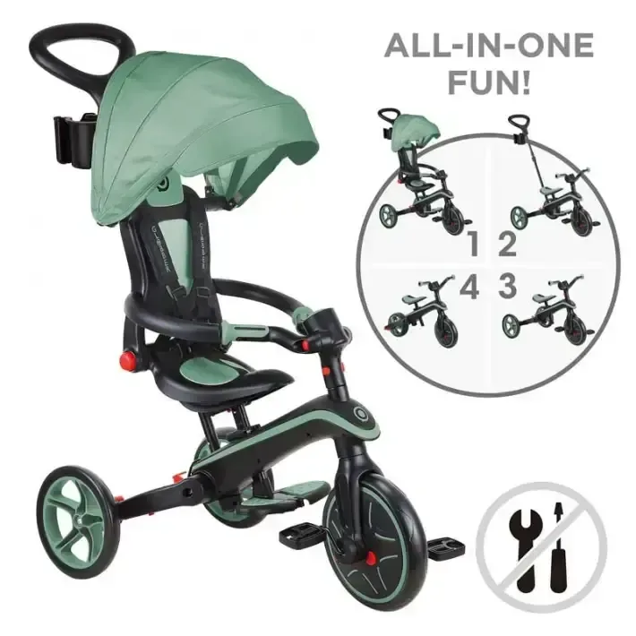 Детска триколка 4 в 1 GLOBBER EXPLORER TRIKE FOLDABLE, сгъваема, цвят маслина, снимка 3
