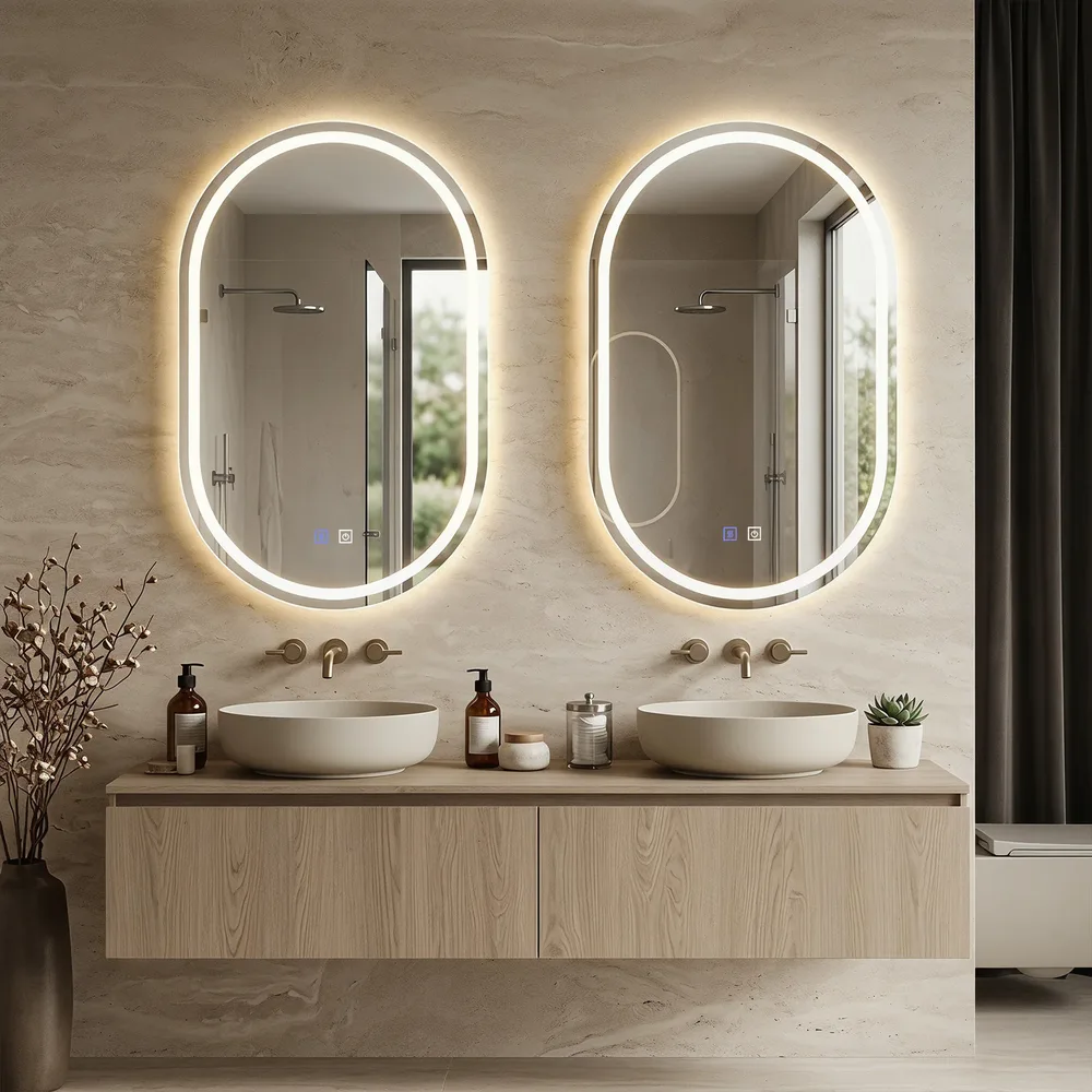 Овално LED огледало за баня с антизапотяване, 50 × 80 см, сребристо, снимка 3