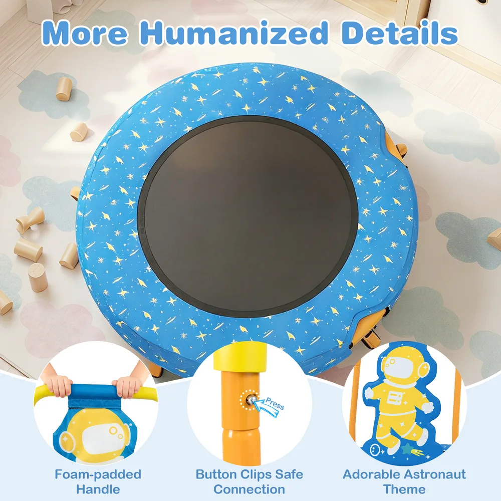 Детски мини батут без пружини с дръжка с мека пяна и предпазно покритие, син, снимка 6