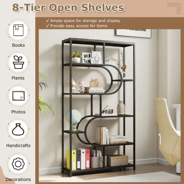 Индустриална U-образна етажерка с 8 открити рафта, 95 × 30 × 175 см, кафява, снимка 8