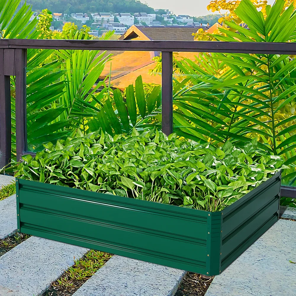 Повдигната метална леха от стомана с 4 панела, 120 × 90 × 30 см, зелена, снимка 4