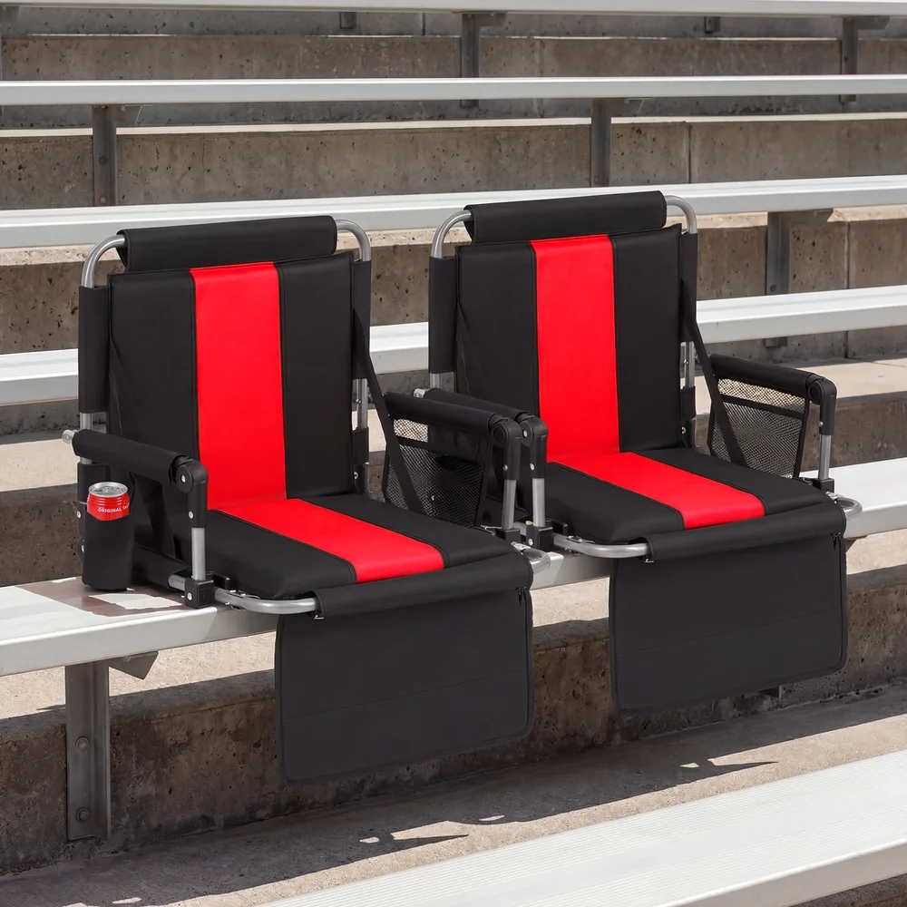 Сгъваема седалка за трибуна с облегалка, подлакътници и поставка за напитки, червена, снимка 3