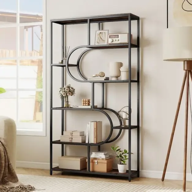 Индустриална U-образна етажерка с 8 открити рафта, 95 × 30 × 175 см, кафява, снимка 2