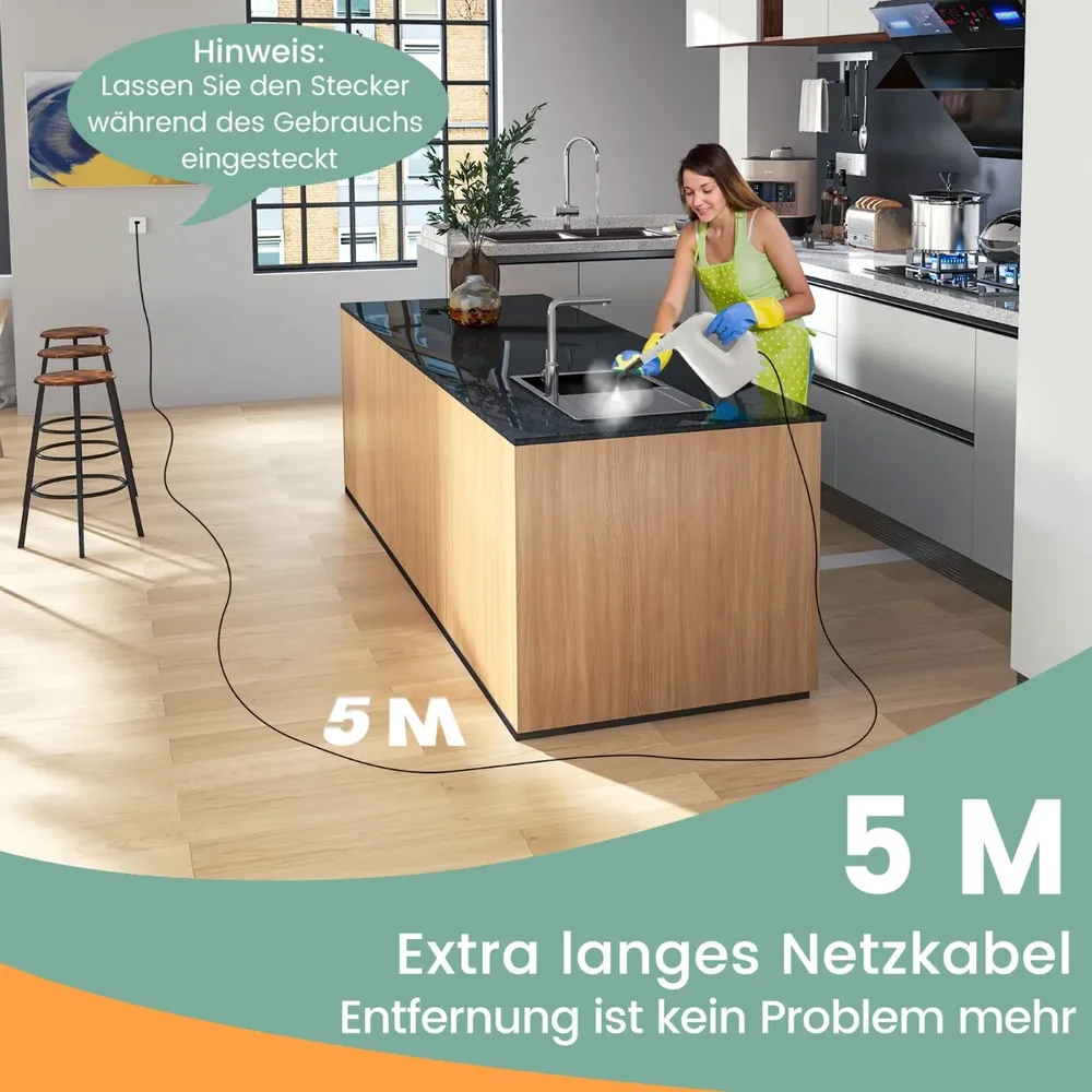 Парочистачка 1400 W с непрекъсната пара, резервоар 400 мл и 14 приставки, сива, снимка 8