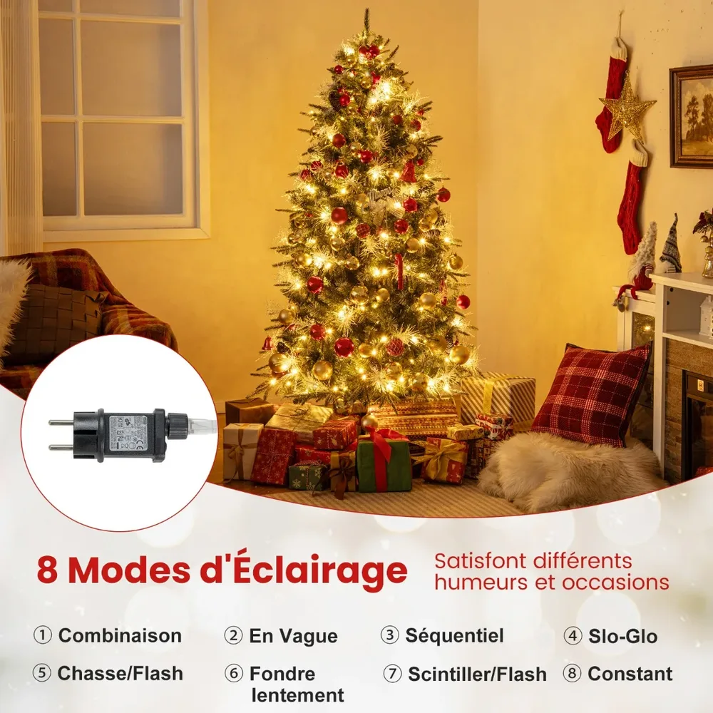 Коледна елха на панти с вградени 270 LED, PE/PVC/PET клони и 8 режима, 180 см, снимка 2