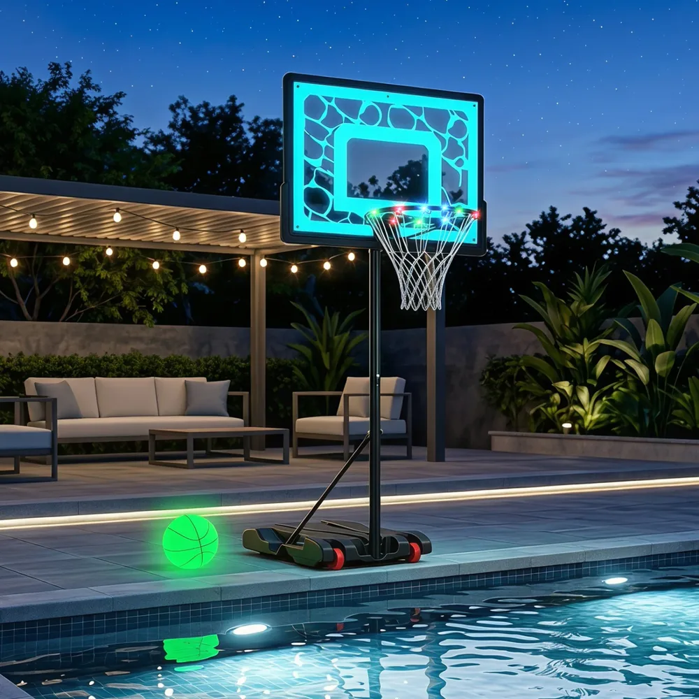 Баскетболен кош с LED светлини за басейн, двор и вечерна игра, снимка 7