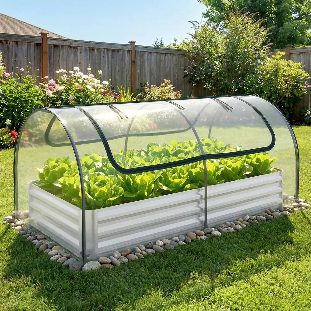Повдигната цинкована леха с покривало и 2 навиващи се вратички, снимка 2