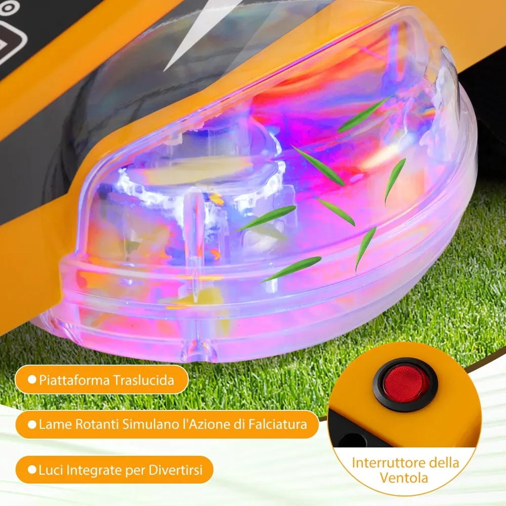 Детска електрическа косачка 12 V с два лоста и LED светлини, жълта, снимка 7