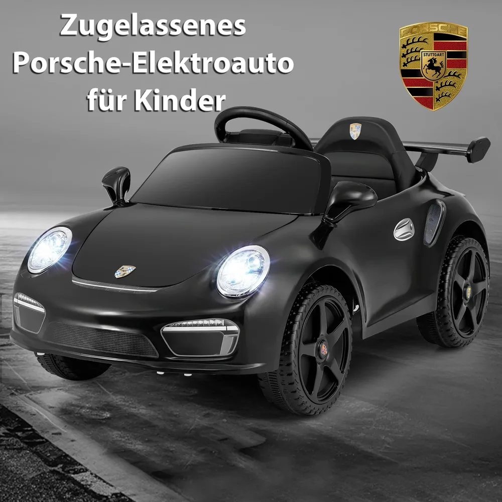 Детска електрическа кола Porsche 12 V с дистанционно и плавен старт, черна, снимка 3