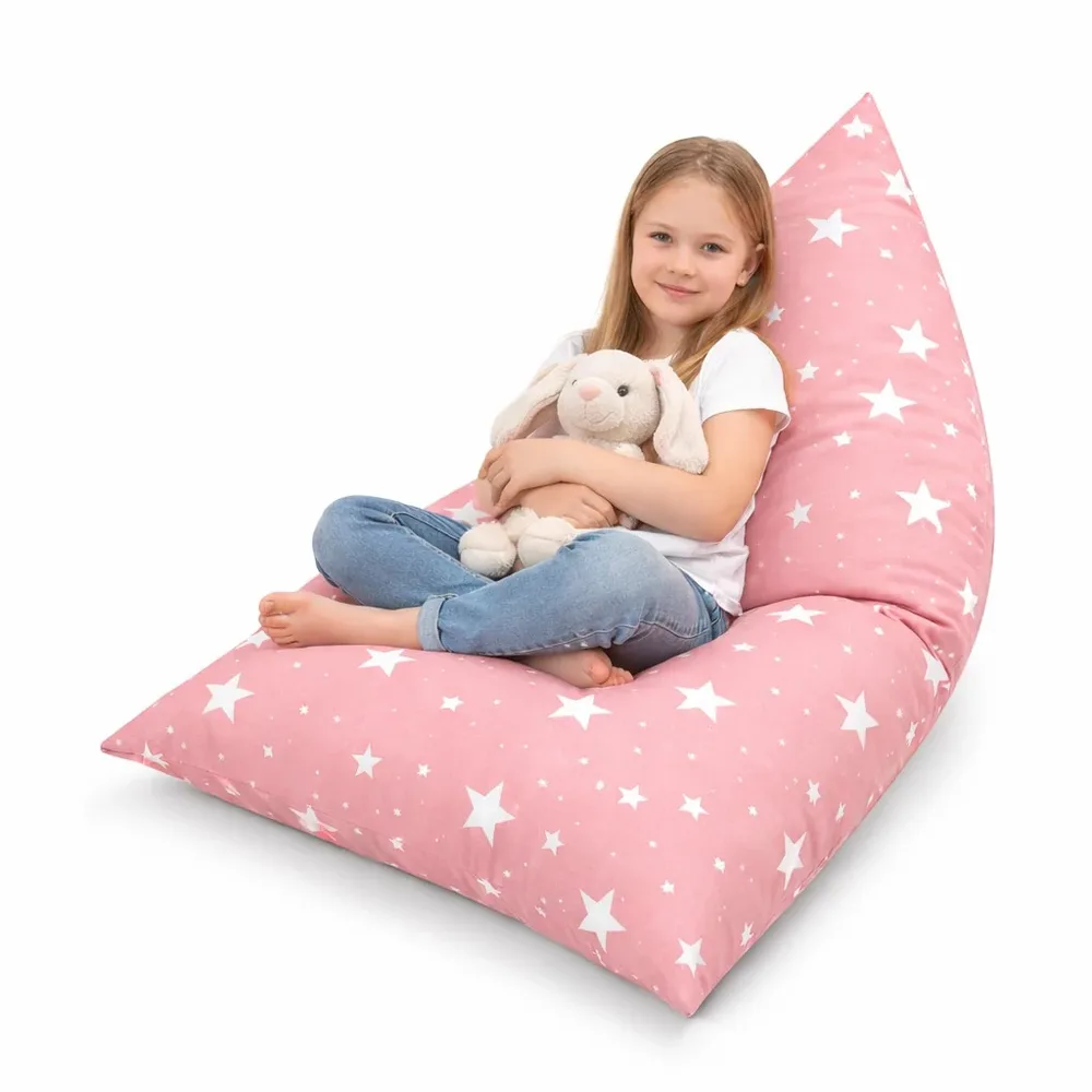 Детски пуф лежанка Little Stars, 100% памук, розов барбарон със звезди, 127x81x76 см