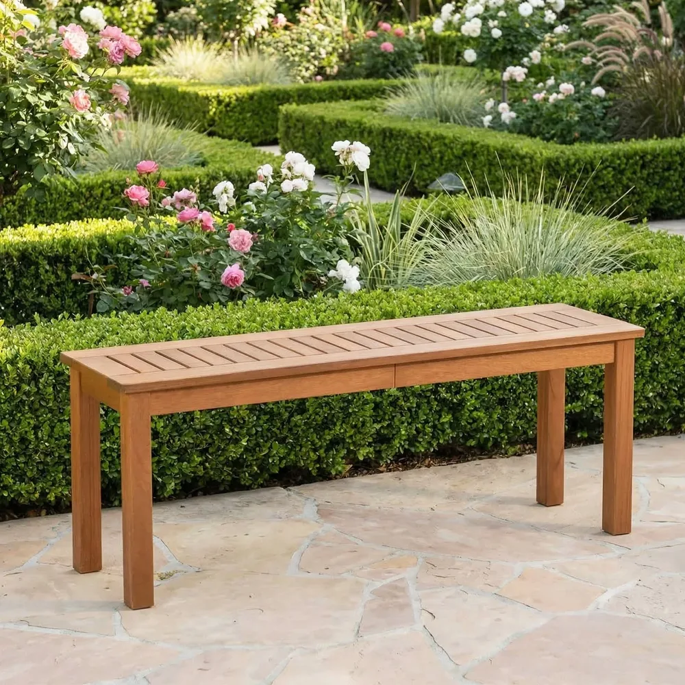 Двуместна градинска пейка от масивно дърво с летвена седалка, 120 × 30,5 × 47 см, снимка 7
