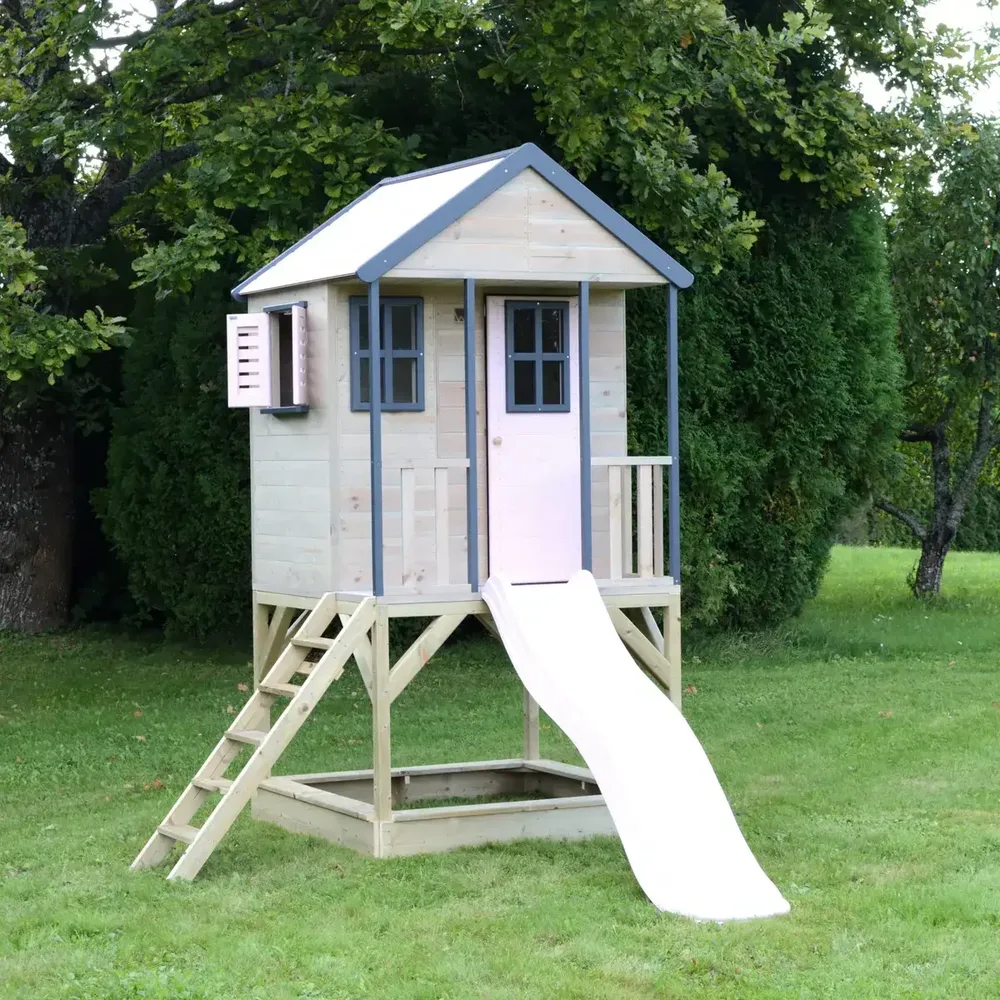 Детска къщичка за приключения Cottage House с платформа, пързалка и една люлка - Пастелно розов, снимка 2