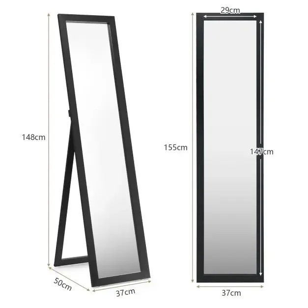 Свободностоящо огледало в цял ръст с МДФ рамка 155 × 37 см, черно, снимка 4