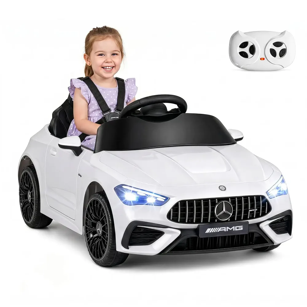 Детска електрическа кола Mercedes-AMG 12 V с LED светлини и дистанционно 2.4G, бяла, снимка 3