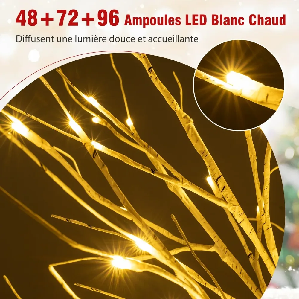 Комплект от 3 изкуствени брези с вградени LED светлини, 120/150/180 см, бели, снимка 3