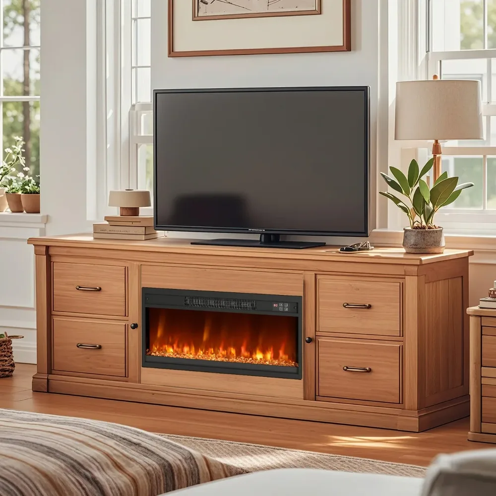 Вграждаема електрическа камина 26 инча, 1500 W, с дистанционно и таймер 0,5–9 ч, черна, снимка 6