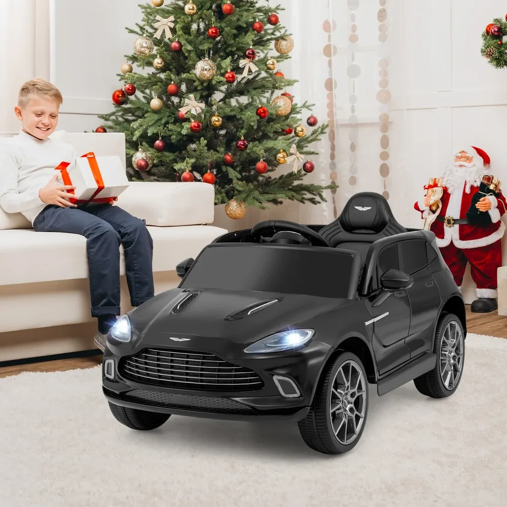 Детска електрическа кола Aston Martin 12 V с дистанционно, музика и LED светлини, черна, снимка 5
