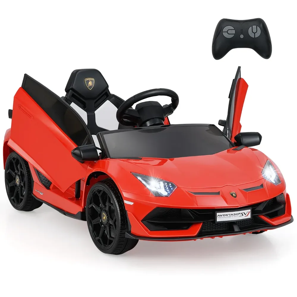 Детска електрическа кола Lamborghini 12V с дистанционно и хидравлични врати, червена