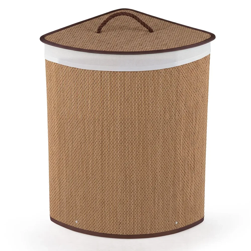Бамбуков кош за пране 57 л със сваляема торба, кафяв, снимка 8