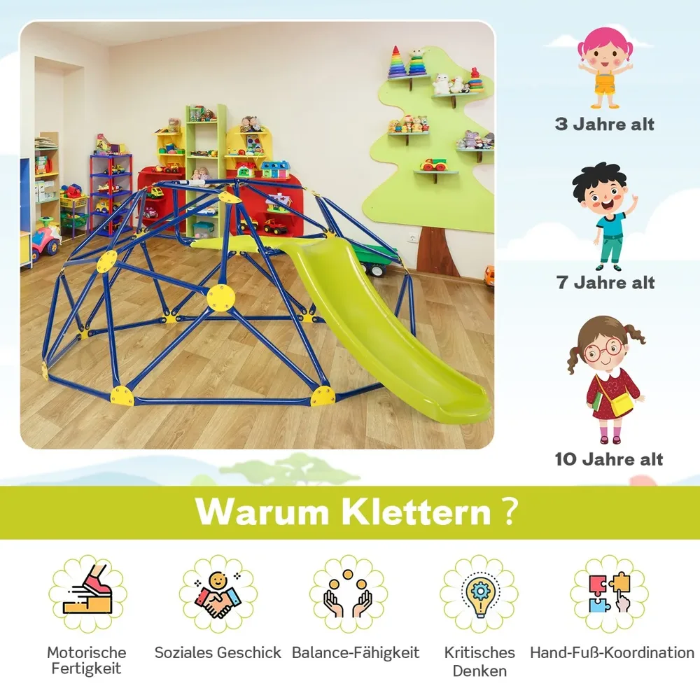 Детска катерушка „купол“ с пързалка и платформа от плат, зелена – код NP10769-YW, снимка 2