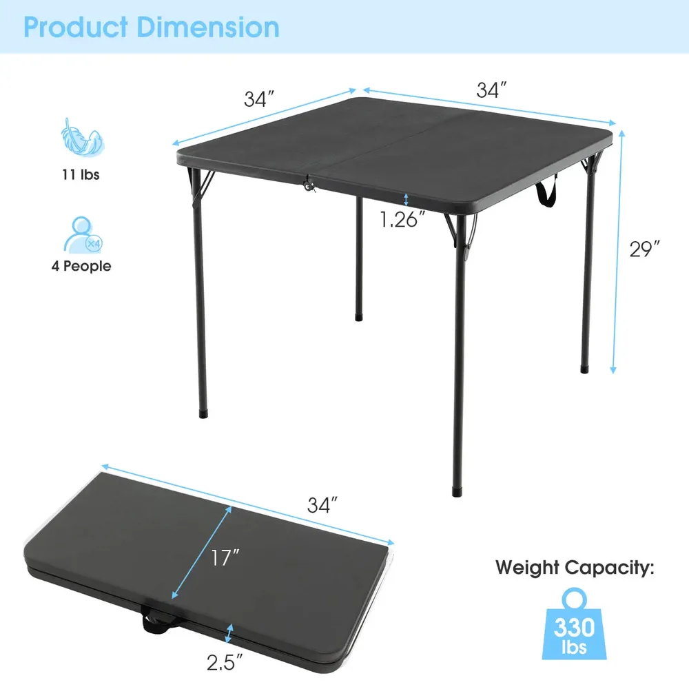 Сгъваема къмпинг маса с плот от HDPE и стоманена рамка, 86 × 86 см, сива, снимка 5