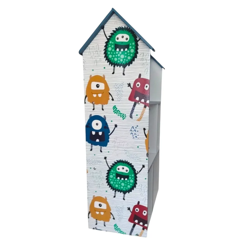 Детска етажерка - къщичка MONSTER, синя за съхранение на играчки и книжки, снимка 3