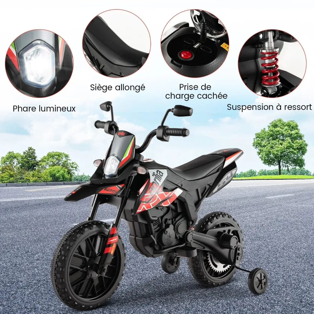 Детски електрически мотор Aprilia 12 V с помощни колела, лицензиран, червен, снимка 5
