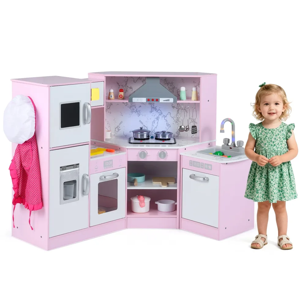 Детска ъглова кухня за игра с отделна мивка, розова, снимка 3