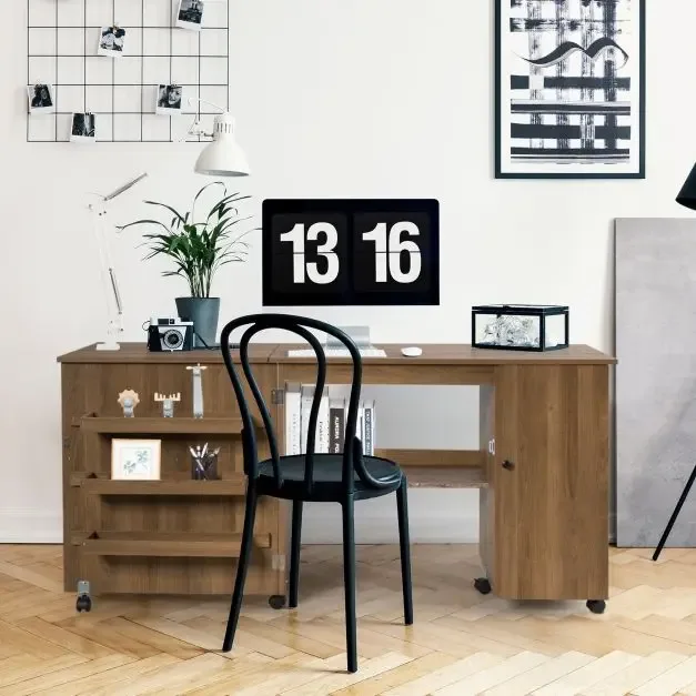 Сгъваема шивашка маса с широк работен плот 158 × 50 × 75 см, кафява, снимка 6