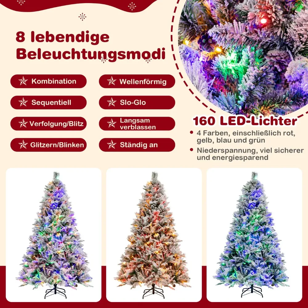 Изкуствена заснежена елха с 240 LED светлини в 4 цвята и 8 режима, 180 см, снимка 2