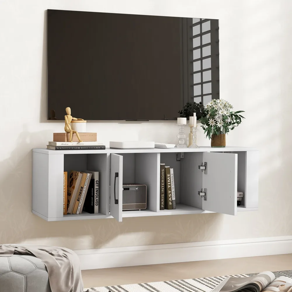 Висящ шкаф с 2 врати и 2 отворени отделения, 108 × 33 × 30,5 см, бял, снимка 2