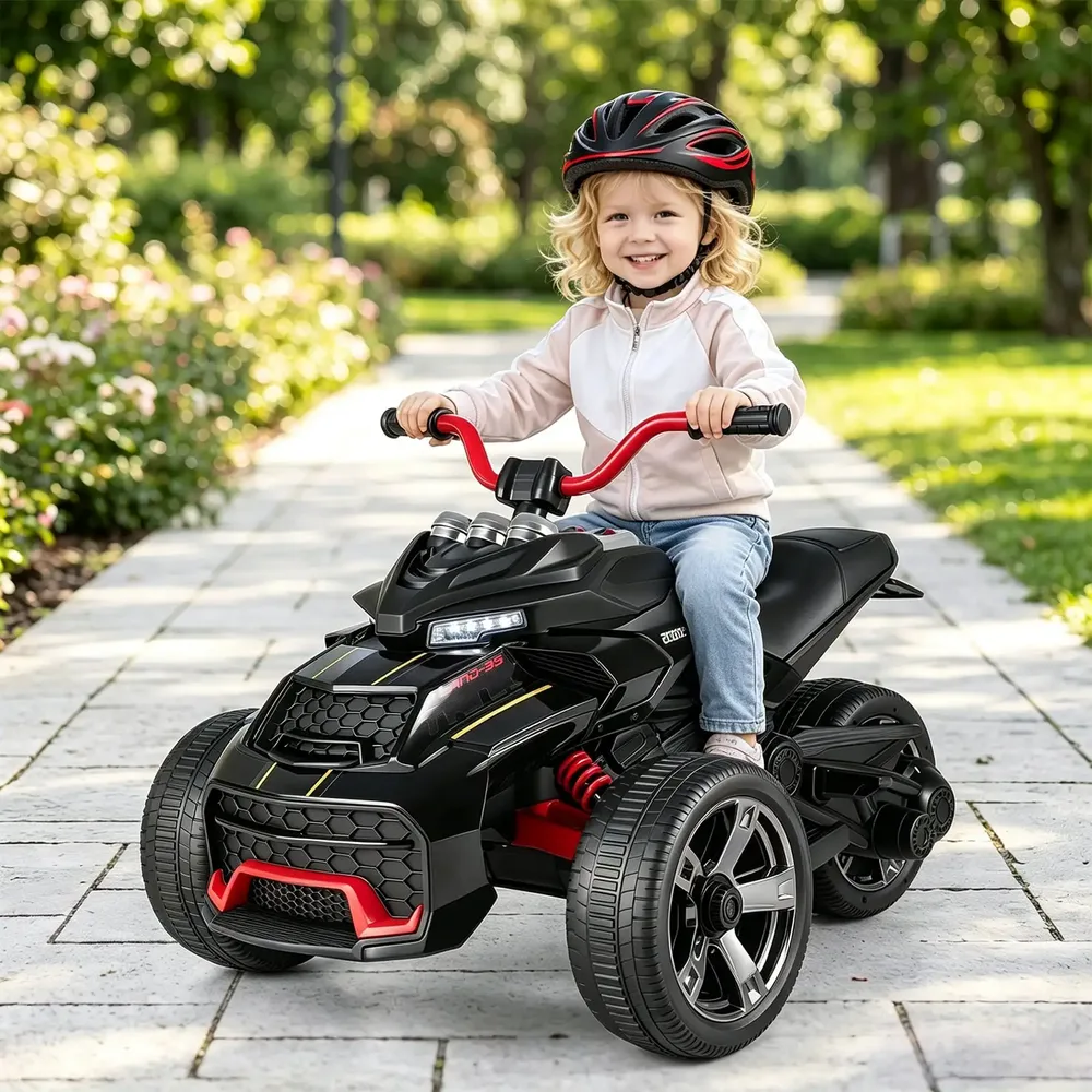 Детска електрическа четириколка 12 V със скорост 3–7 км/ч, черна