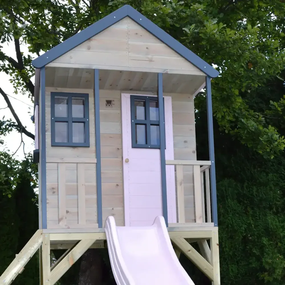 Детска къщичка за приключения Cottage House с платформа и пързалка - Пастелно розов, снимка 4