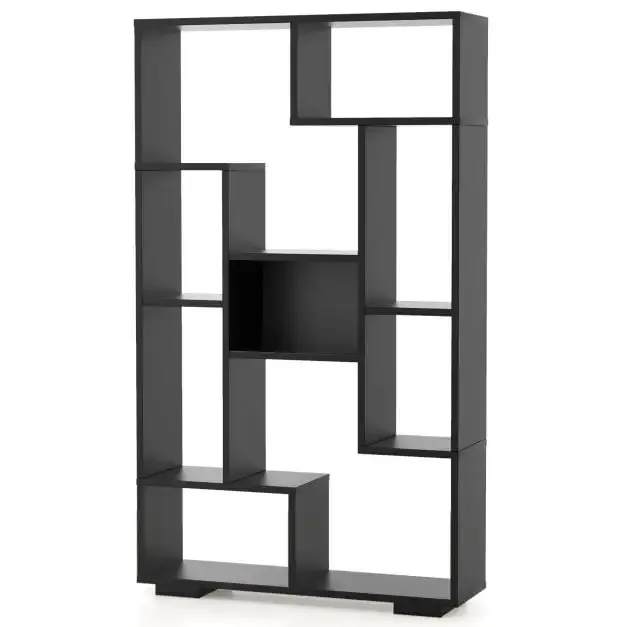 Геометрична етажерка с 11 рафта и защита от преобръщане, 70 × 20 × 120 см, черна, снимка 4