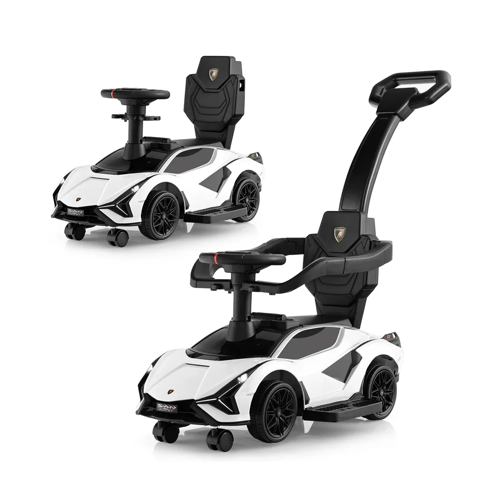 Лицензирана детска кола Lamborghini 3 в 1 за каране и бутане, бяла