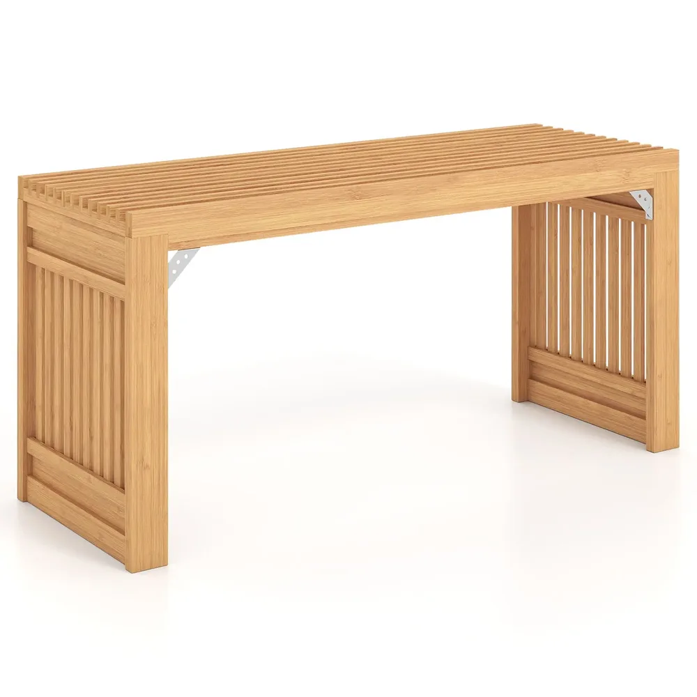 Бамбукова пейка с летвена седалка и разширени крака, 90 × 33 × 43,5 см, натурална, снимка 6