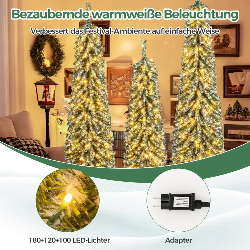 Комплект от 3 тесни изкуствени елхи с LED светлини, 120 / 150 / 180 см, снимка 4