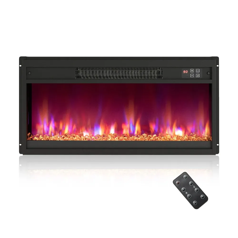 Вграждаема електрическа камина 26 инча, 1500 W, с дистанционно и таймер 0,5–9 ч, черна