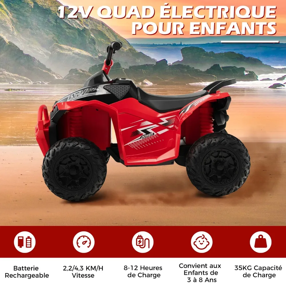 Детски електрически квадроцикъл 12V с клаксон, музика и LED светлини, червен, снимка 3