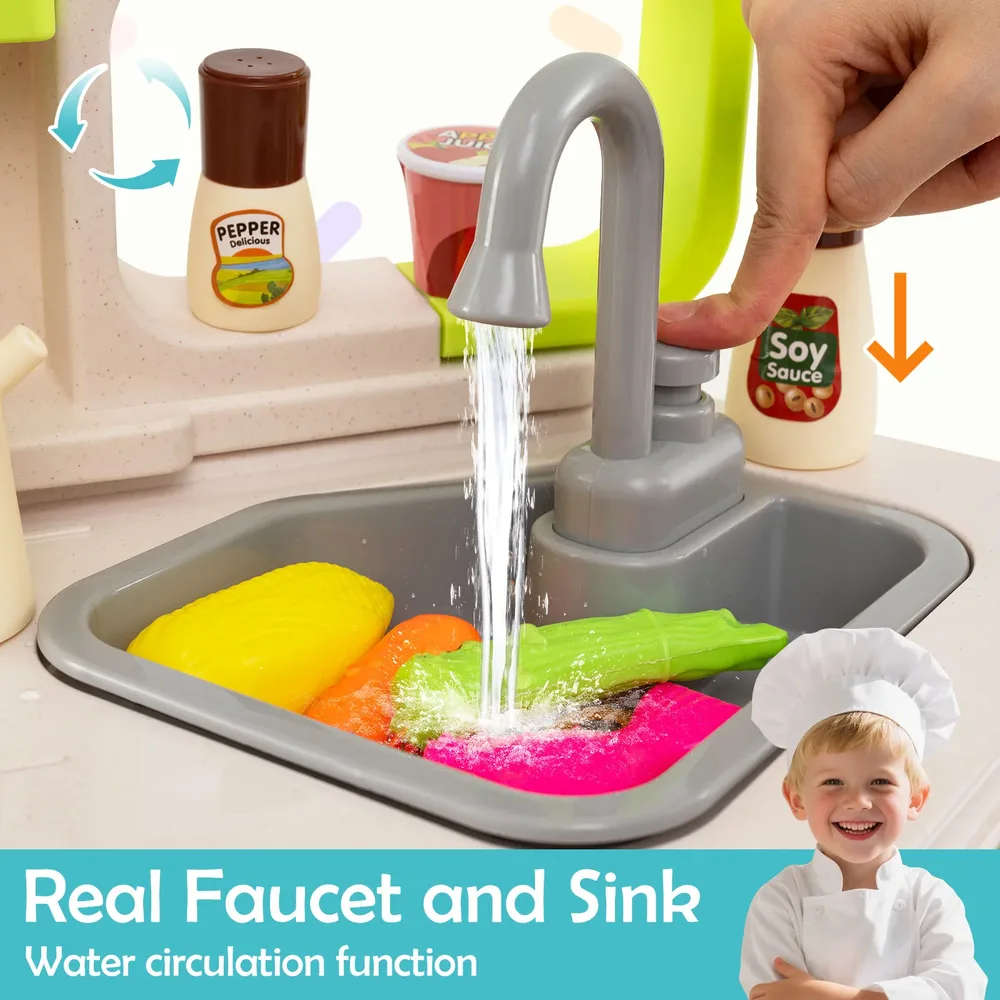 Детска ъглова кухня с реалистични звуци, светлини и парни ефекти, синя, снимка 7