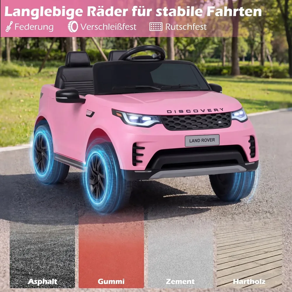 Детска електрическа кола Land Rover 12 V с окачване, LED светлини и музика, розова, снимка 7