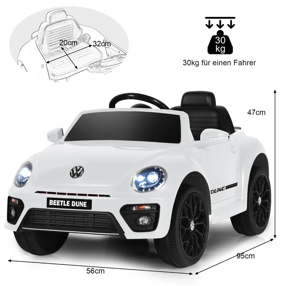 Детска електрическа кола VW Beetle с музика, 2 режима на светлини и дистанционно, бяла, снимка 4