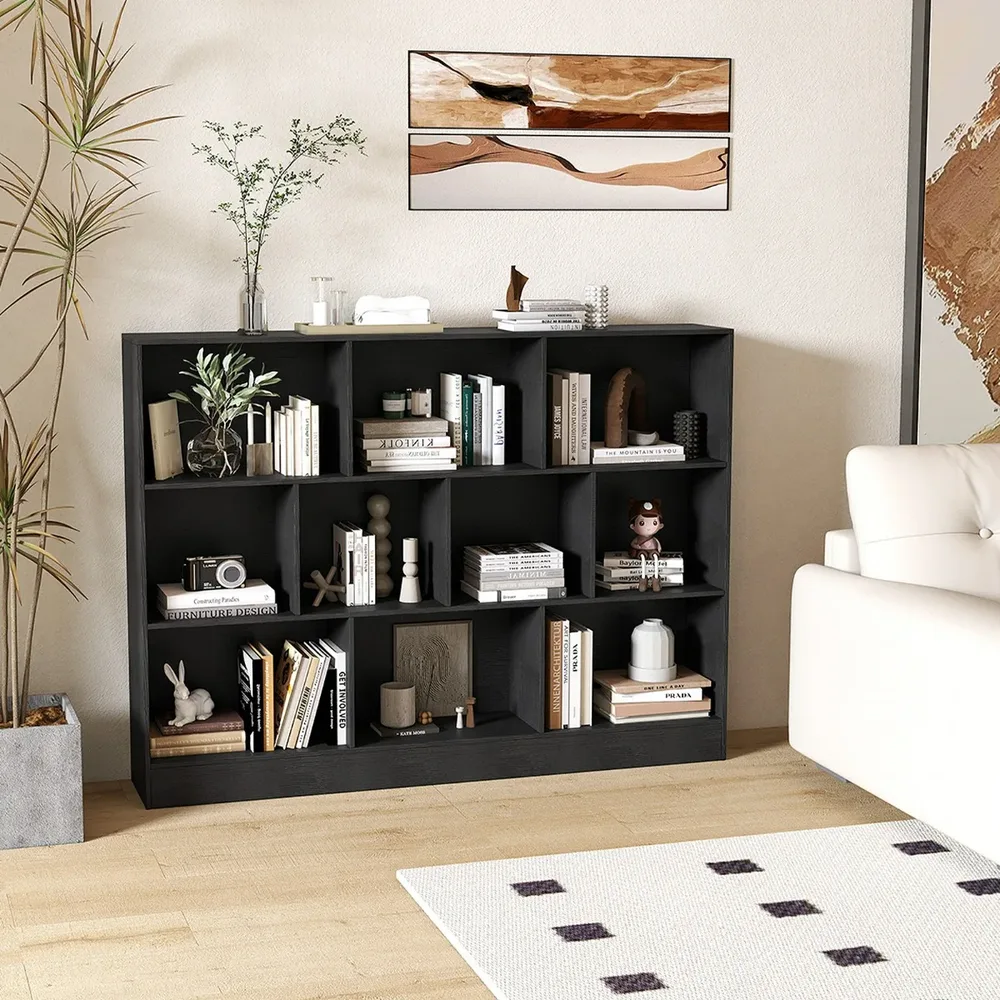 Етажерка с 10 кубични отделения и 2 комплекта против преобръщане, 140 × 24 × 104 см, черна, снимка 7