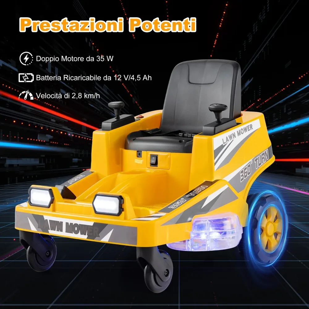 Детска електрическа косачка 12 V с два лоста и LED светлини, жълта, снимка 4